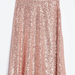 Loft Metallic Champagne Sequin Midi Skirt